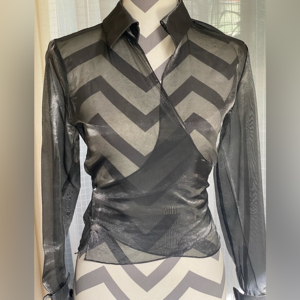 JOHN CHARLES COLLECTION Gray Wrap Sheer top tie on the back